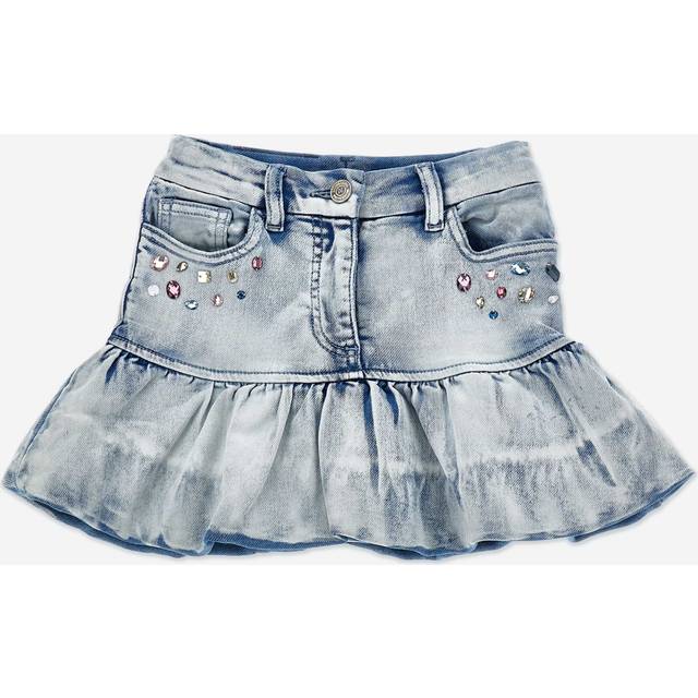 Monnalisa Girls Bleached Denim Stitch Skirt in Blue 8 Years By Childsplay Clothing