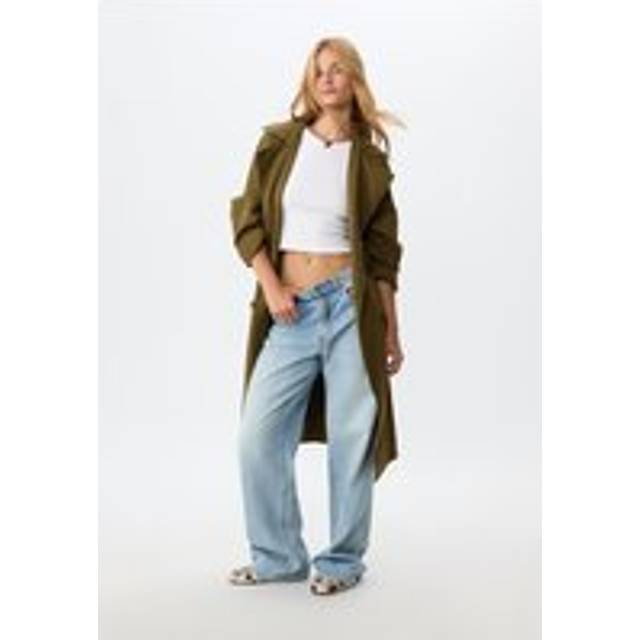 Stradivarius Long loose-fitting oversize trench coat Green L