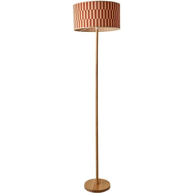 ValueLights Heather Light Wood Floor Lamp and Orange Checker Bamboo Shade and Bulb - One Size
