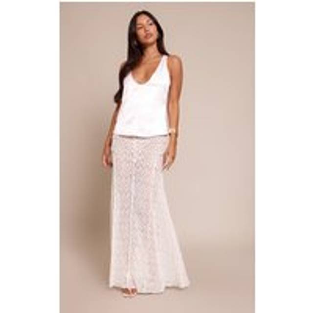 White Lace Seam Detail Maxi Skirt - 16