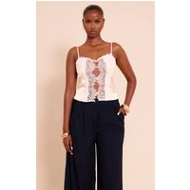 Buttermilk Satin Lace Panel Strappy Cami Top - 4