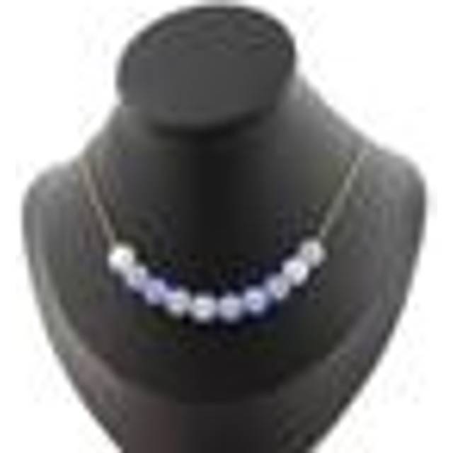 Necklace 10 Aquamarine Pearls 8 Mm. Gold Plated Stainless Steel Chain Necklace