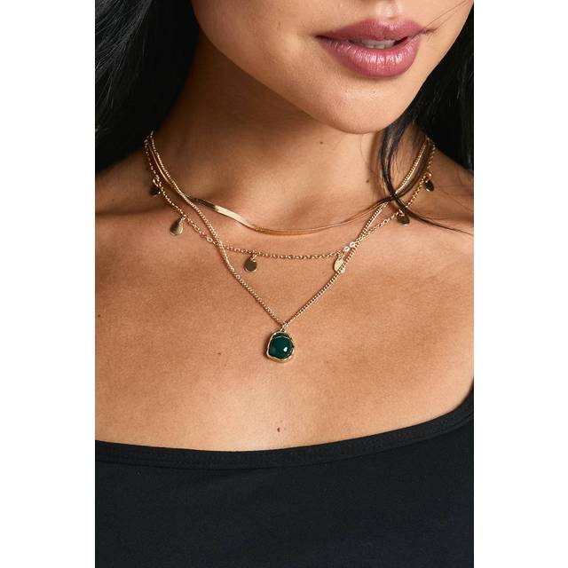 Womens Emerald Stone Layered Necklace - Green - One Size, Green