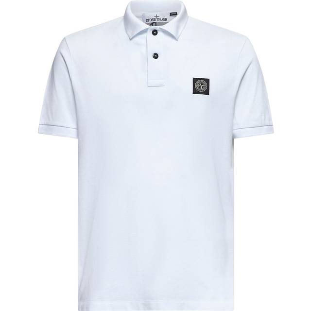 STONE ISLAND | White stretch piqué logo patch polo shirt | Man | S - white (S)