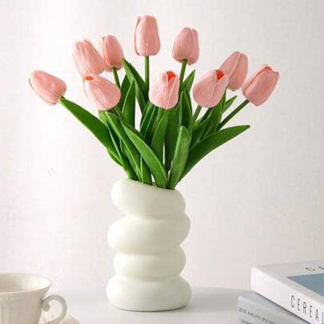 SHEIN 1/5/10/20/30/40 Pcs Exquisite Real Touch Pink Artificial Tulip Bouquets - For Bedroom, Living Room, Wedding, Party, Valentine&#39;s Day, Father&#39;s Day,Grad