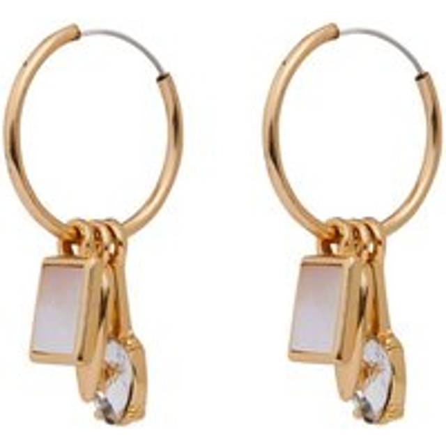 Mood Gold Plated Mop Charmed Hoop Earrings In Cream - One Size