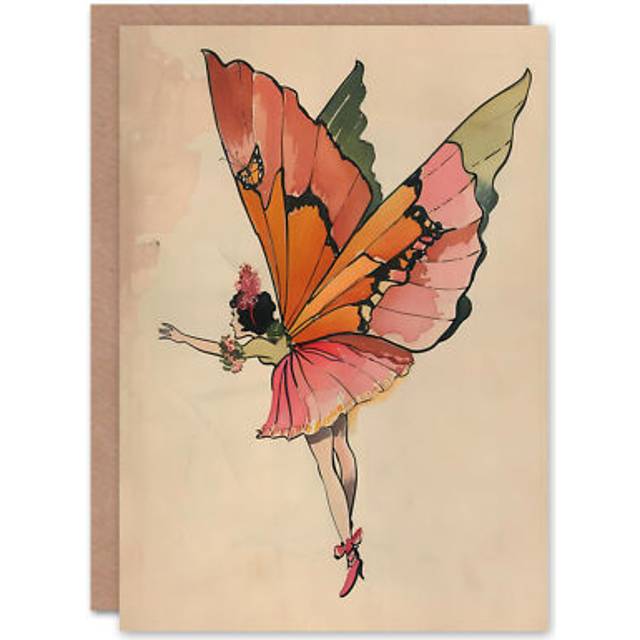 Greeting Card Tinkerbell Butterfly Fairy Vintage Watercolour Birthday