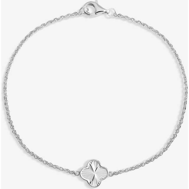 Simply Silver Sterling Silver 925 Polished Diamond Cut Clover Bracelet - One Size