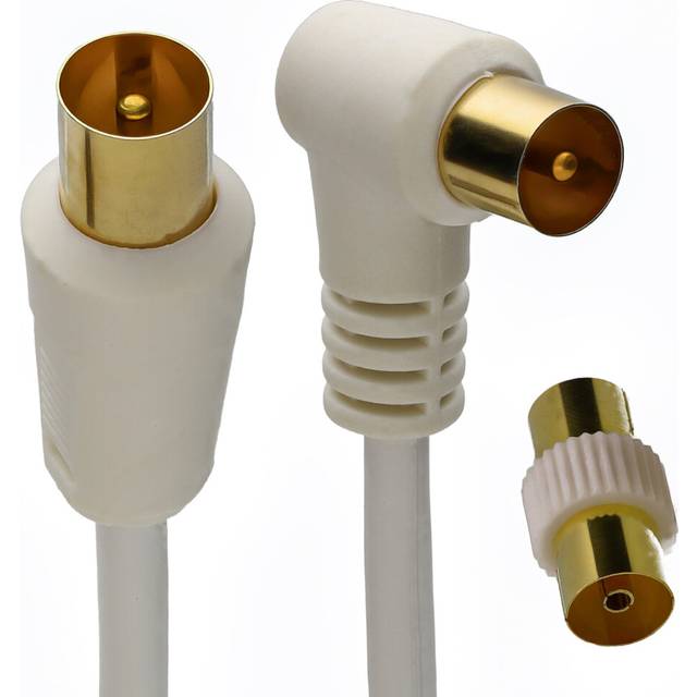kenable RF Right Angle TV Aerial Freeview Plug Video Cable & Coupler GOLD  4m White