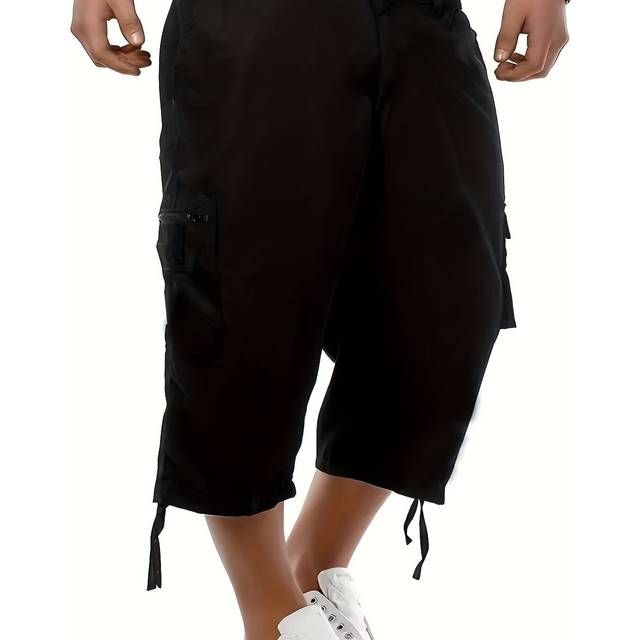 TEMU Men's Plain Zip Pocket Drawstring Hem Cargo Shorts For Spring And Summer