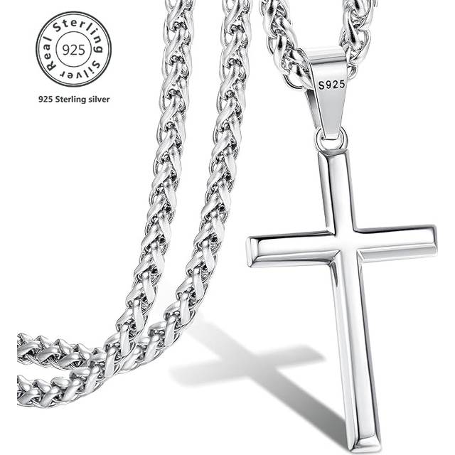 TEMU 925 Sterling Silver Solid Cut Bevelled Cuban Chain Pendant Necklace, Unisex, Suitable For Valentine's Day, Christmas, Festivals, Special Occasions, Including Gift Boxes