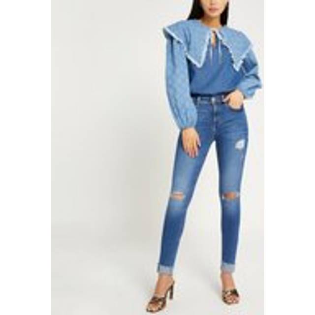 River Island Womens Blue Denim Oversized Collar Blouse - 8