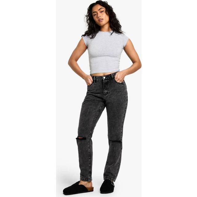 Womens Basics High Waisted Ripped Mom Jeans - Black - 8/32L, Black