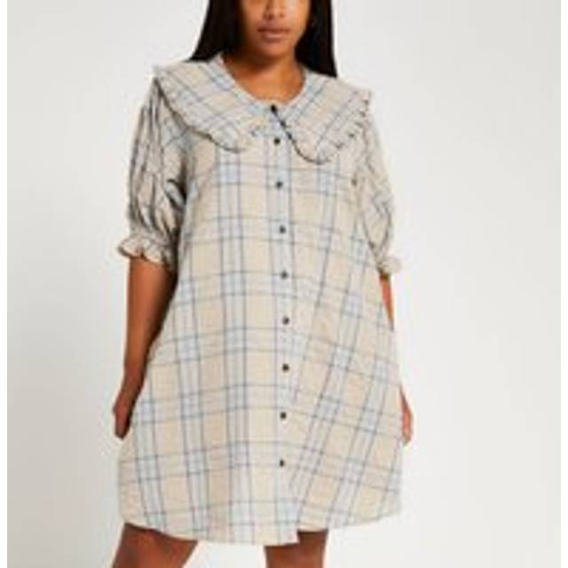 River Island Womens Plus Beige Check Print Collar Mini Dress - 20