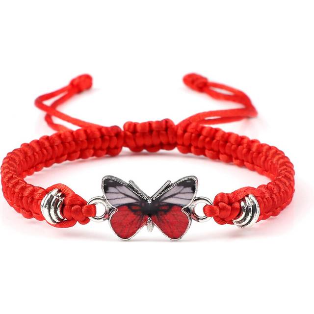 (Red, One size) Hot Sale Bracelet Hand Woven Butterfly Charm Simple Fashion Adjustable Bracelets 17~30cm