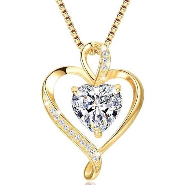 Women's Heart Shaped Necklace 925 Sterling Silver Rose Gold Love Pendant Necklace Yellow Gold 1 Piece
