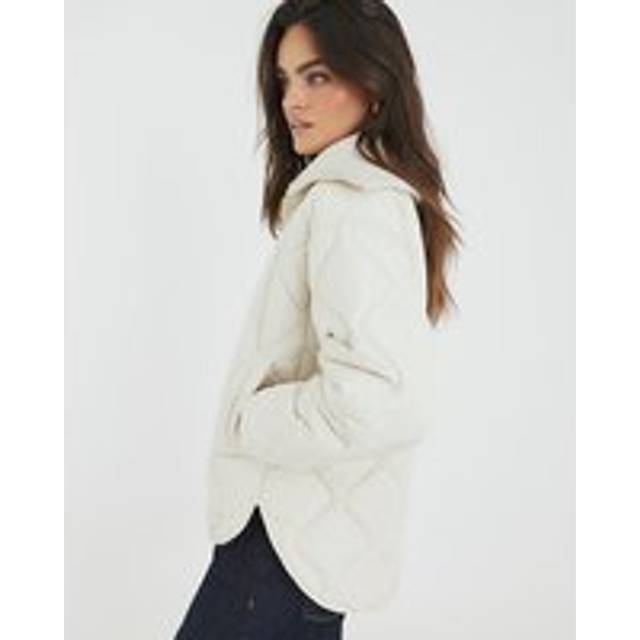 River Island Womens Cream Ribbed Collar Quilted Jacket - L