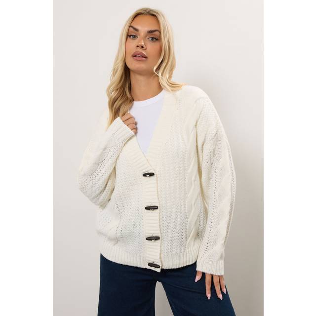 Yours Curve Ivory White Chunky Cable Knit Cardigan, Women's Curve & Plus Size, Yours - 26-28