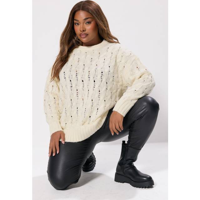 Yours Curve Ivory White Cable Knit Jumper, Women's Curve & Plus Size, Yours - 22-24