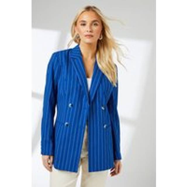 Debenhams Double Breasted Linen Pinstripe Blazer In Cobalt - cobalt - 12