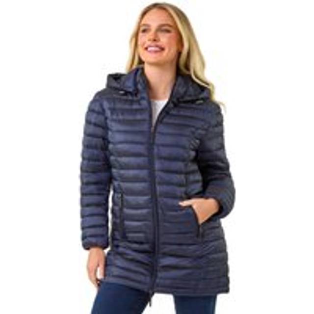 Metallic Finish Quilted Puffer Coat - Navy - 14