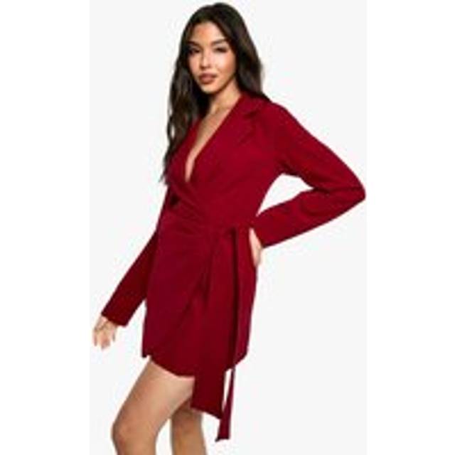 Womens Wrap Drape Front Tailored Blazer Dress - Berry - 10