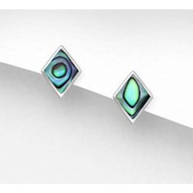 John Greed Signature Silver Abalone Diamond Shape Stud Earrings For Women - green/silver