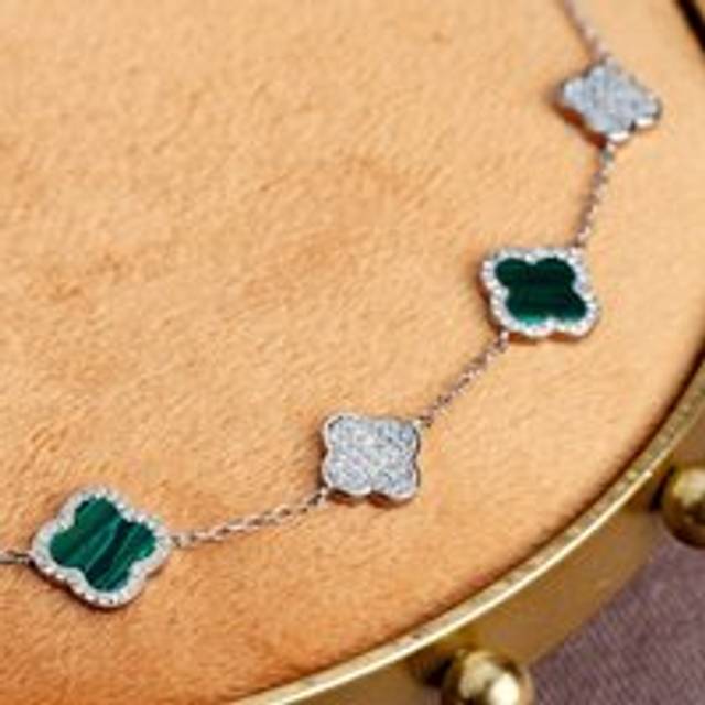John Greed Signature Silver Clover Green Resin & CZ Bracelet For Women - green/silver
