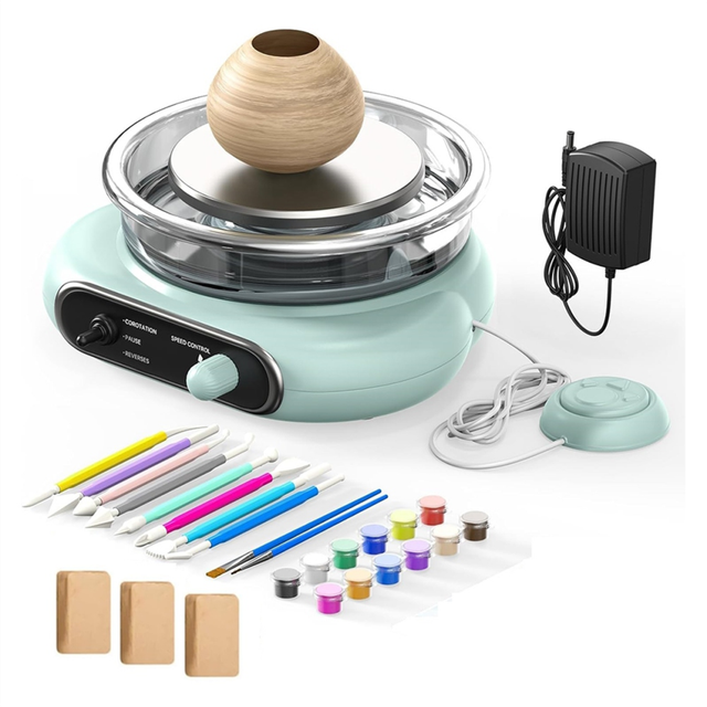 Mini Pottery Wheel Kit - Turntable Electric Clay with Foot Pedal, Adjustable Speed Ceramic Making Machine EU Plug