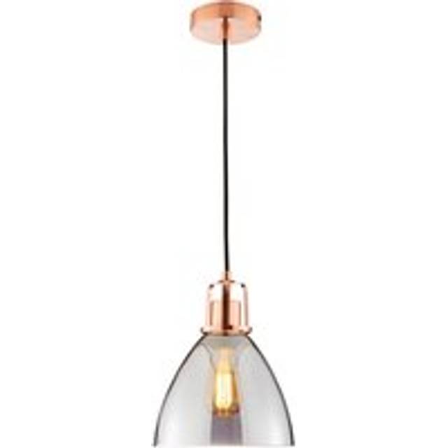 Litecraft - Indy Ceiling Diner Pendant Smoke Tinted Glass Shaded 1 Light - Copper