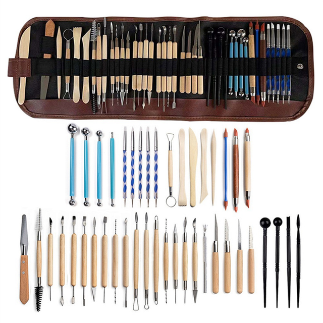 Pottery Tools Set of 43 Clay Sculpture Carving Knife Silicone Pen Pill Stick Stone Plastic Hand Tool