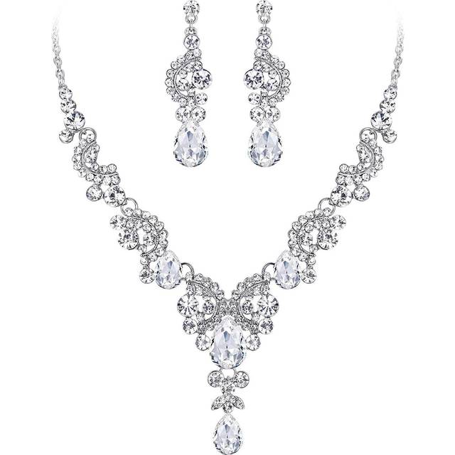 Bridal Crystal Necklace Earrings Set Women Decorative Jewelry for Wedding Anniversary