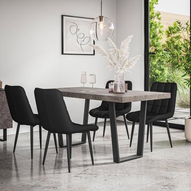 (Blue) Aria Dining Table And Chairs - Oak Effect Table w 4-6 Nova Velvet Chair
