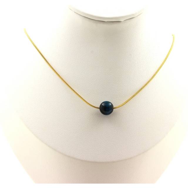 Stones And Minerals. Necklace 1 Light Blue Tiger Eye Pearl 8 Mm. Chain In A