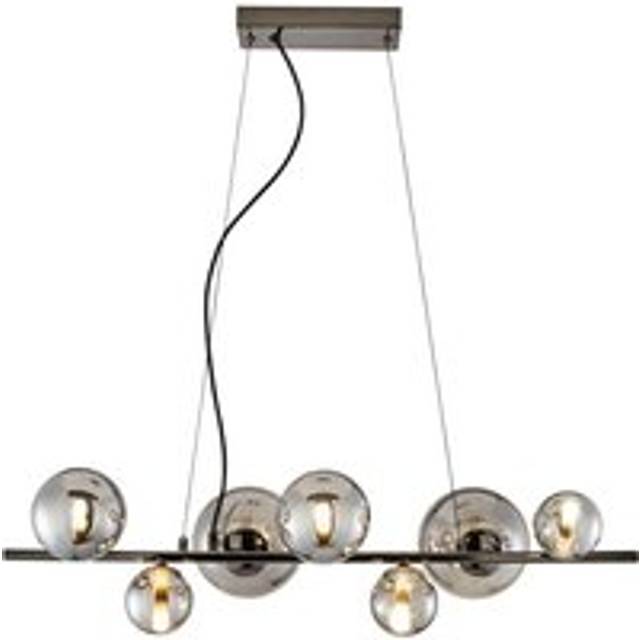 Litecraft - Molly Ceiling Pendant Diner Smoked Glass Shaded 7 Light - Black Chrome