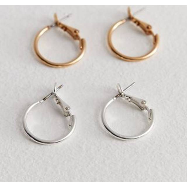 New Look 2 Pack Gold and Silver 15mm Skinny Hoop Earrings
