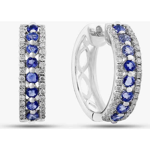 9ct White Gold Sapphire and Diamond Three Row Hoop Earrings PE04865 SA - Silver
