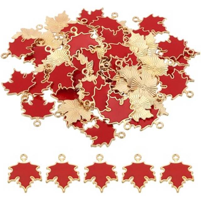 Maple Leaf Pendants, 60 Pack Enamel Tree Leaf Beads Metal Leaves Charm, Red