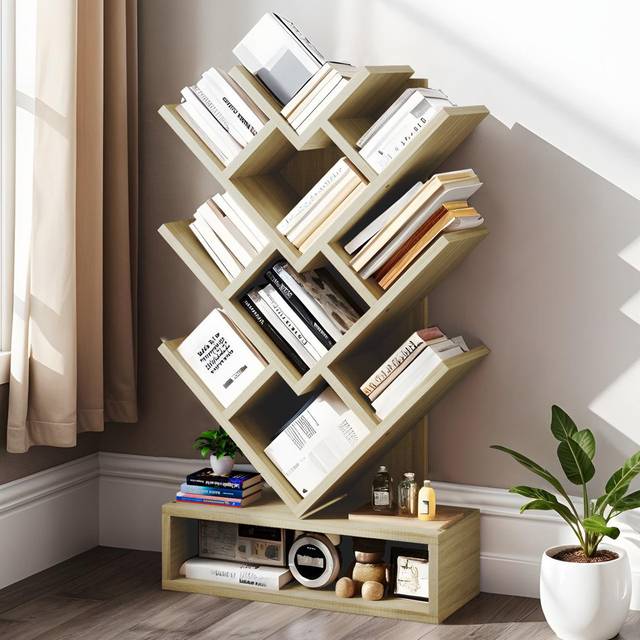 Tree Bookshelf With Wooden Drawer White - Beige (103cm H X 57cm W X 22cm D)