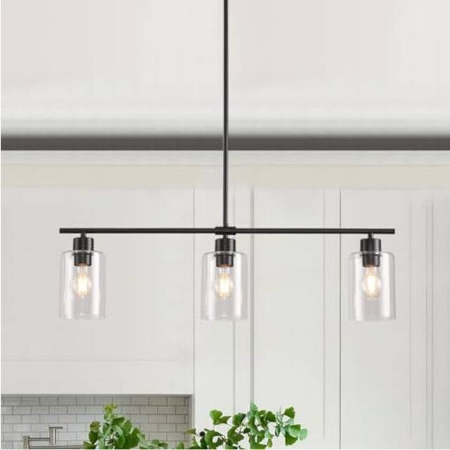 MRHYSWD 3 Lights Glass Pendant Light Fixtures, Black Chandelier Ceiling Lights Living Room, Industrial Ceiling Pendant Light for Dining Room Bedroom