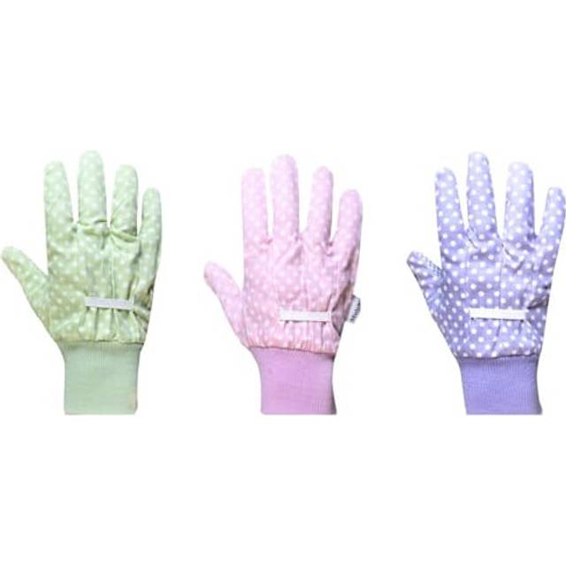 Mulch 3 Pairs Gardening Gloves Women Polka Dot Pink Green Purple Dotty Grip Palm Size 8 Medium