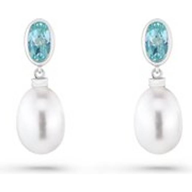 9ct White Gold Topaz and Pearl Drop Earrings