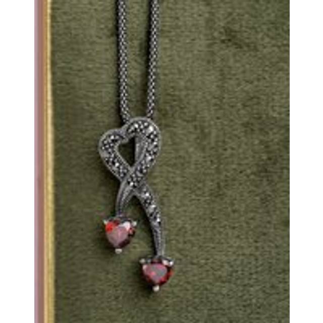 John Greed Signature Silver Marcasite & Garnet CZ Hearts Necklace For Women - silver