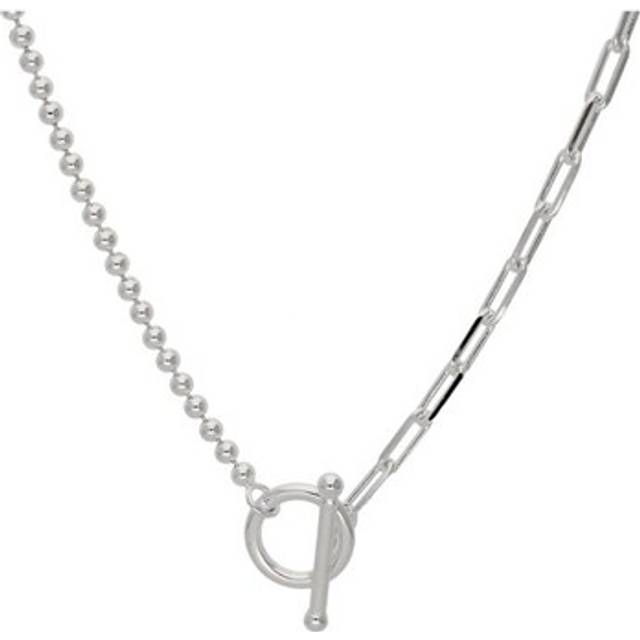 Sterling Silver T-bar Paperclip Ball Chain Necklace