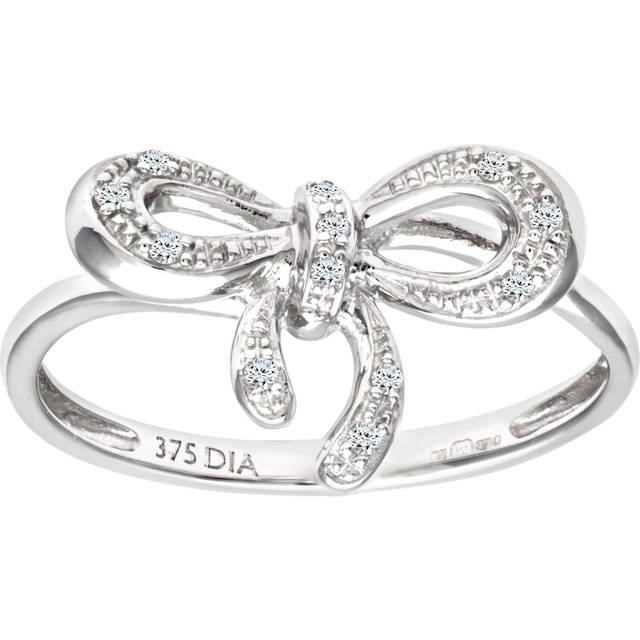 Diamant L'Eternel Womens 9ct White Gold 0.05ct Diamond Bow Ring - Size P 1/2