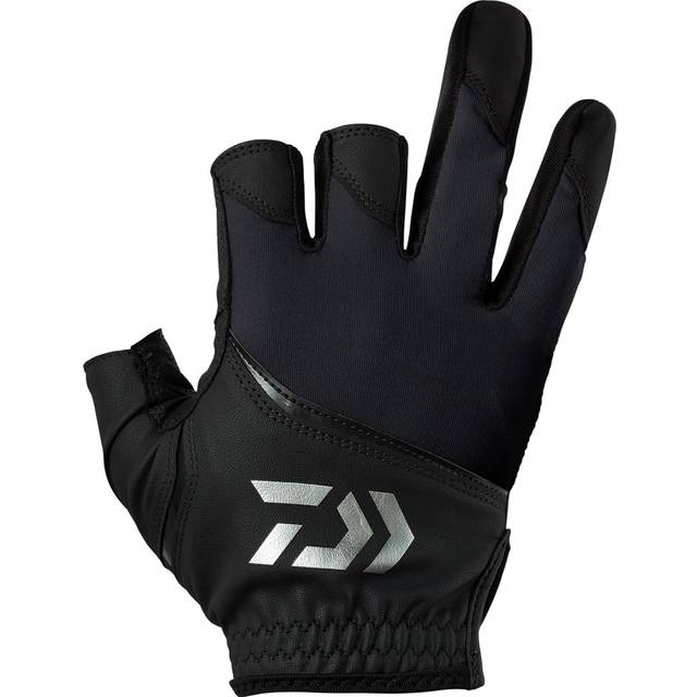 Daiwa Padded UV Protection Medium Gloves, 3-Piece Cut, 25DG-2025, Black, svart