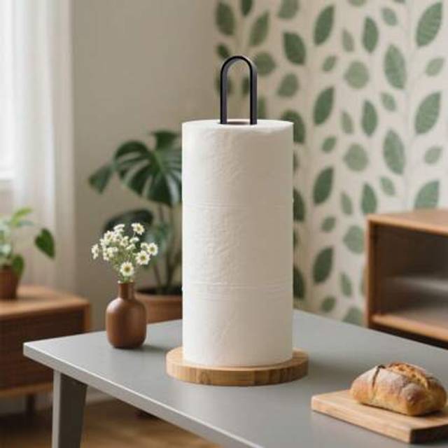 SHEIN Retro Bamboo Iron Kitchen Paper Towel Holder - , Desktop Stand For Storing Cling Wrap And Paper Towels (1/2 Pcs)