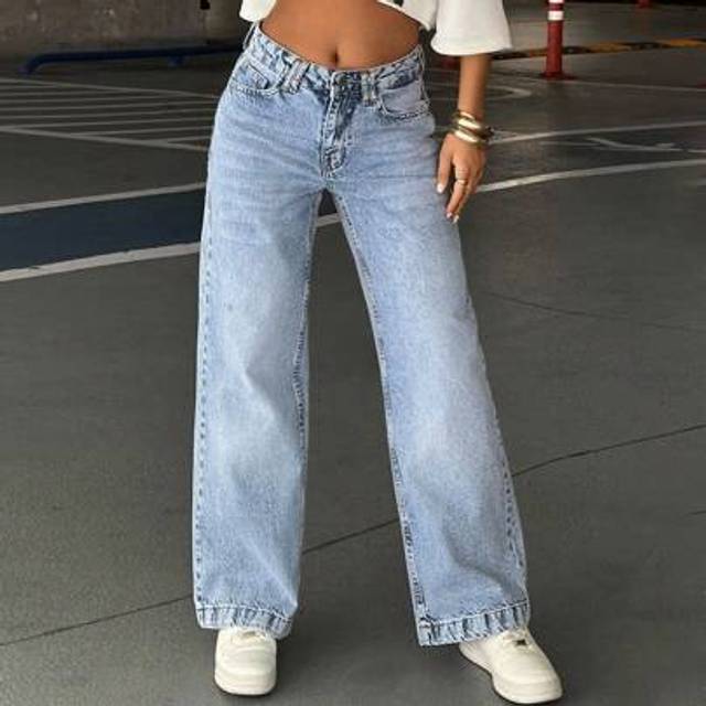 SHEIN Women&#39;s Low Waist Pocketed Wide Leg Loose Casual Versatile Jeans