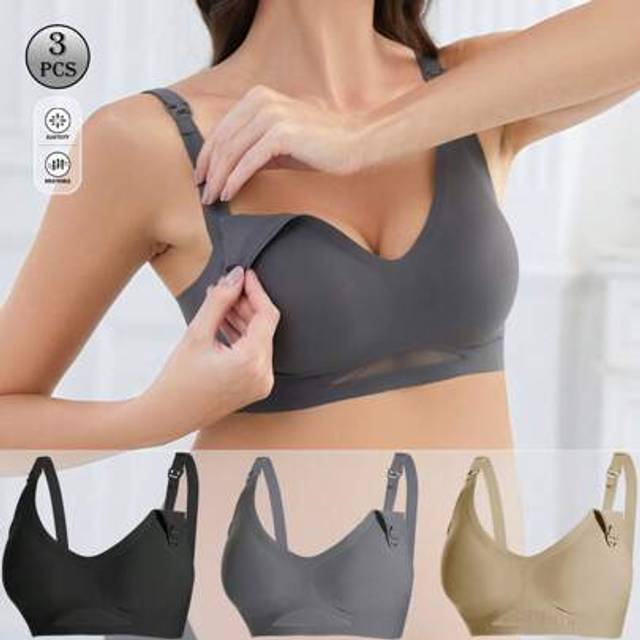 SHEIN 3pcs Pregnant & Nursing Seamless Full Coverage Bras, V-Neck Front Clasp Wireless Nursing Bras, Support & Lift, Suitable For Pregnancy And Postpartum