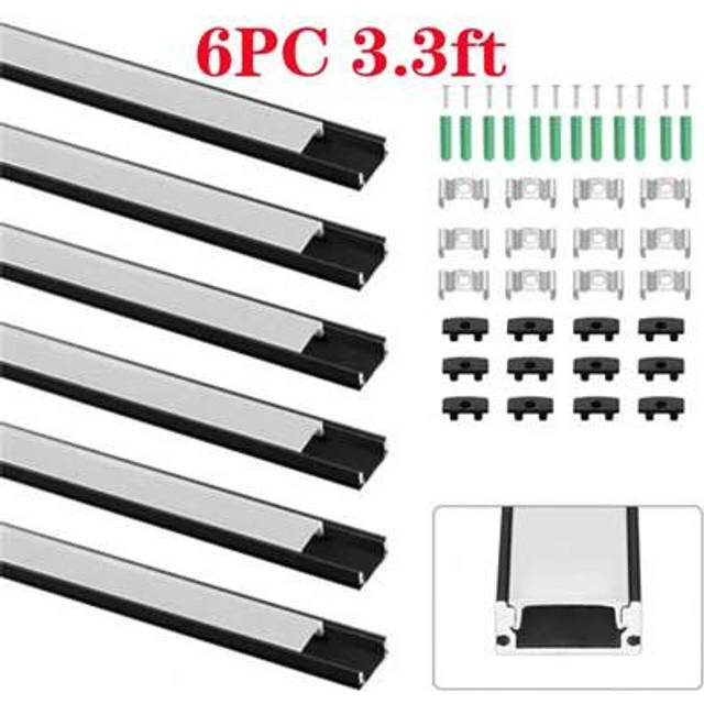 SHEIN 6x LED Aluminium Channel Profile 3.3ft Extrusion Diffuser Strip Lights Cover UK